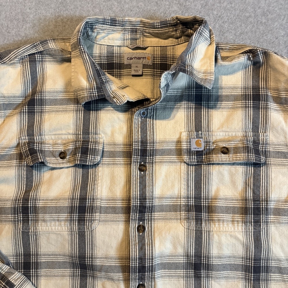 Carhartt Long Sleeve Button Up Heavy Weight Plaid Tan Mens XL Original Fit READ - Picture 2 of 15